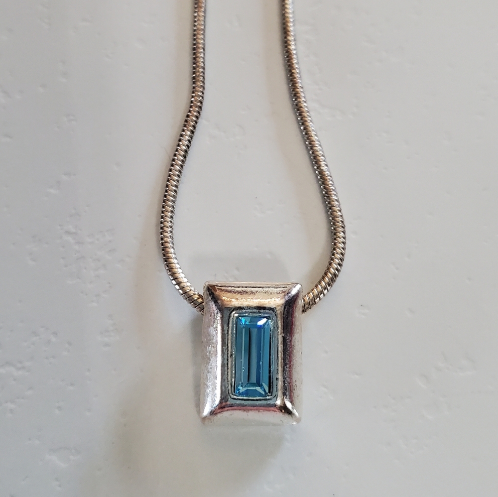 Premiere Designs Silver Necklace with Blue Pendant Vintage